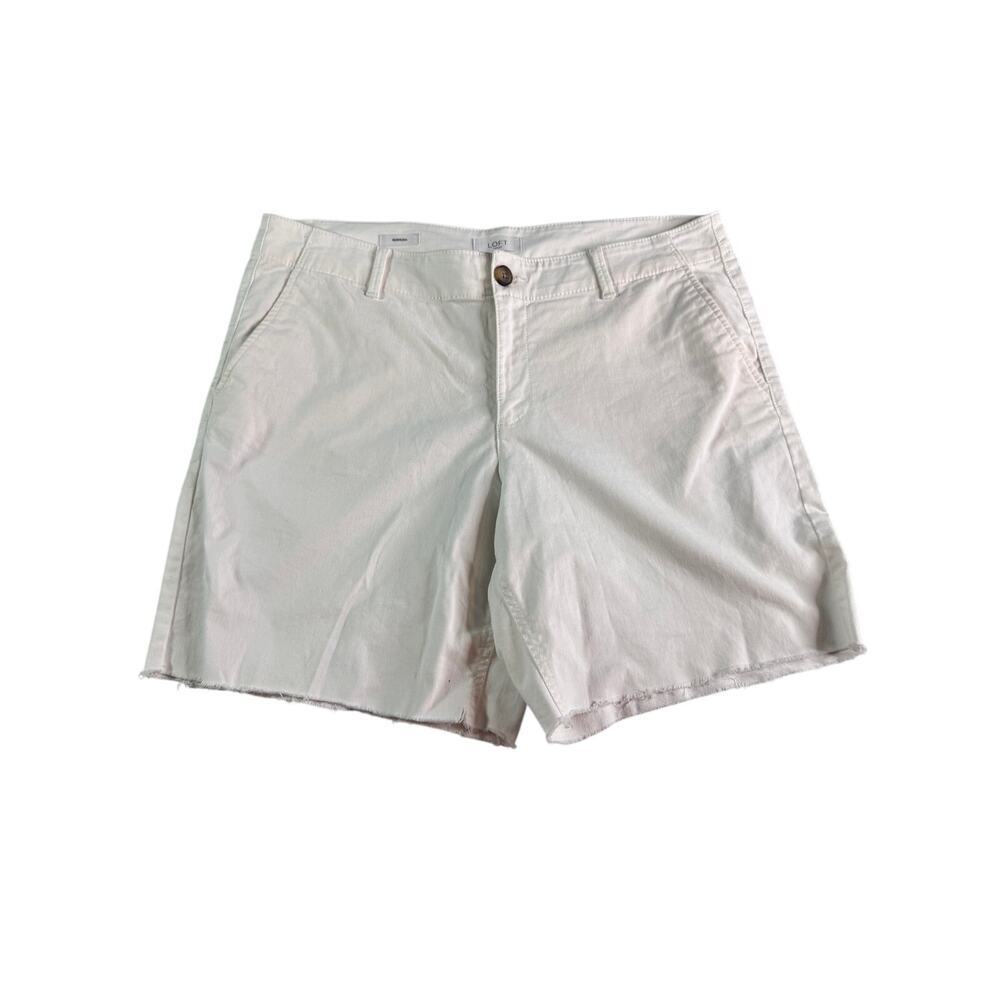 LOFT Outlet White Bermuda Shorts Women's Size 12 Raw Hem Stretch Cotton